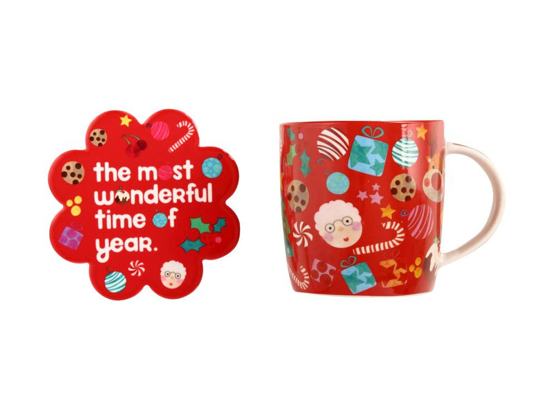 MW Kasey Rainbow Sparkly Season Mug 350ML & Coaster Set Red Gift Boxed DX1297