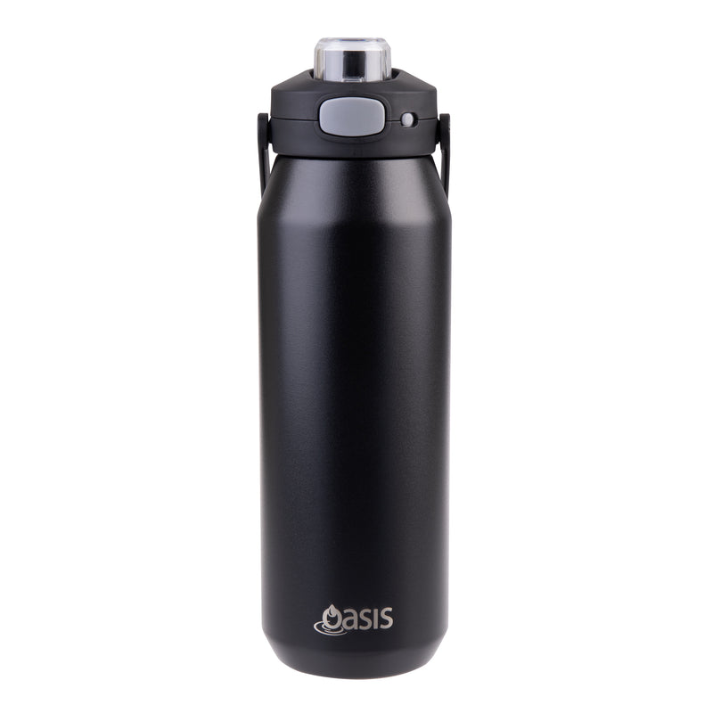 Oasis 'Capri' Ceramic Lined Stainless Steel Triple Wall Insulated Drink Bottle 1L Black 8865BK