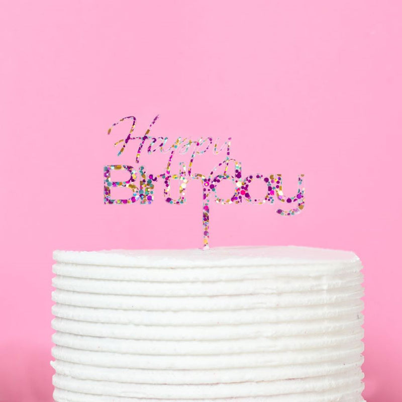 Cake Topper  Rainbow Glitter Happy Birthday 1 cc-hbcugl