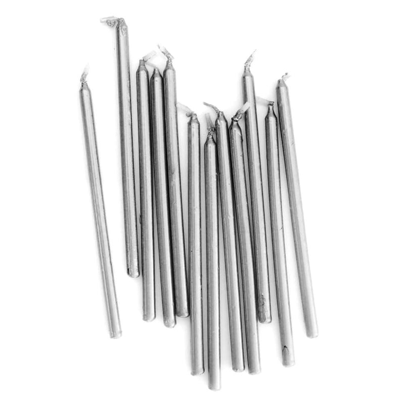 12cm Tall Cake Candles Silver  (Pack of 12) CC12CMSL