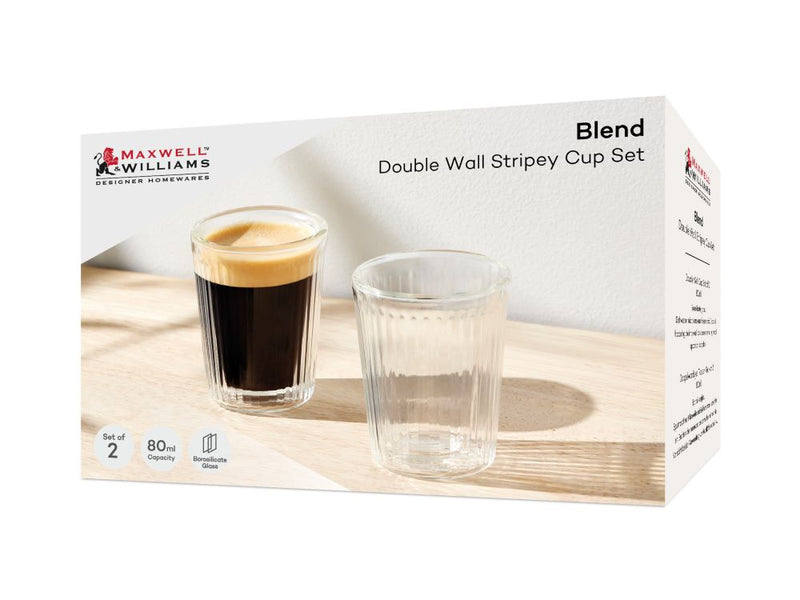 MW Blend  Stripey Double Wall Cup 80ml Set 2 Gift Boxed GU0352 RRP $19.95