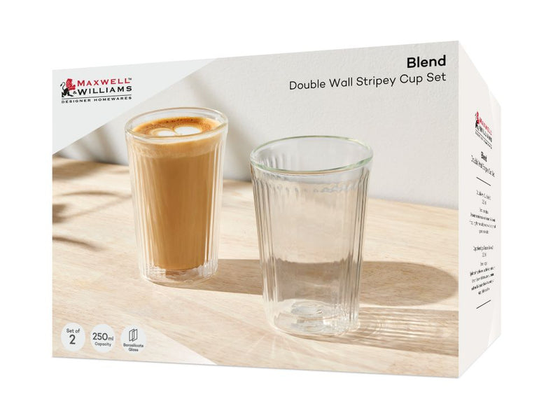 MW Blend  Stripey Double Wall Cup 250ml Set 2 Gift Boxed GU0353 RRP $29.95