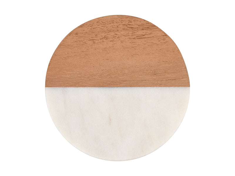 MW Round and Acacia Coaster 10cm White NH0044