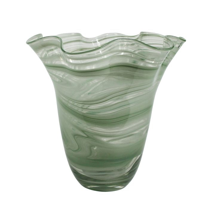 Amalfi Wavy Vase with Marble Effect  Clear/Green AMVS44GR RRP $124.95