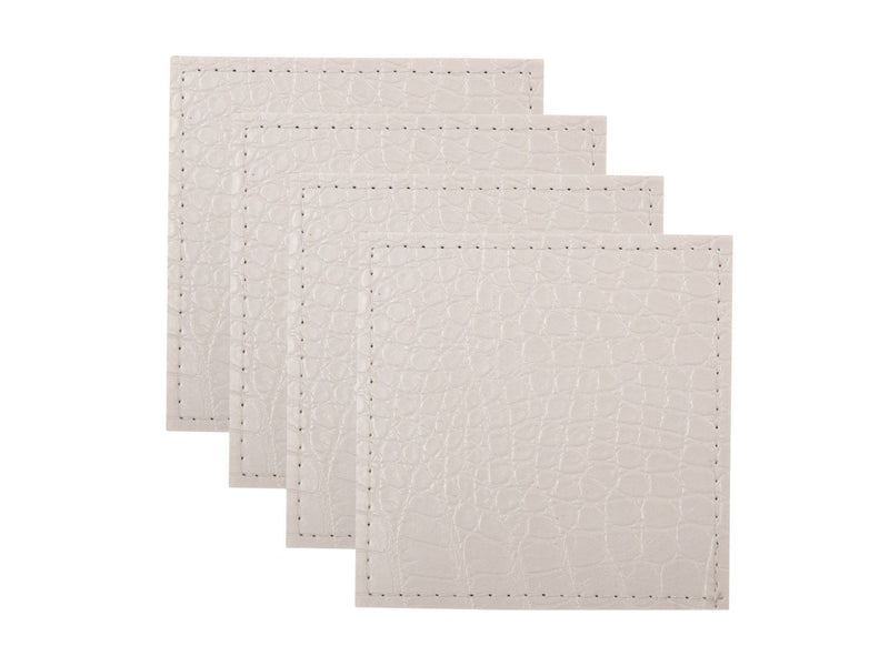 MW Table Accents Leather Look Alligator Coaster 10x10cm Set 4 White GI0232