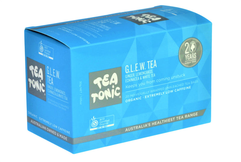 Tea Tonic Box G.L.E.W (ginger lemongrass echinacea White Tea )Unbleached 20 Teabags GWBO