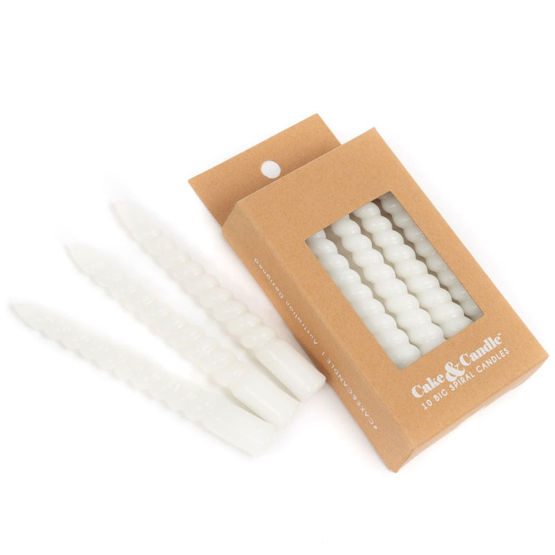 10cm WHITE Large Spiral Candles (Pack of 10) CC10SSWH