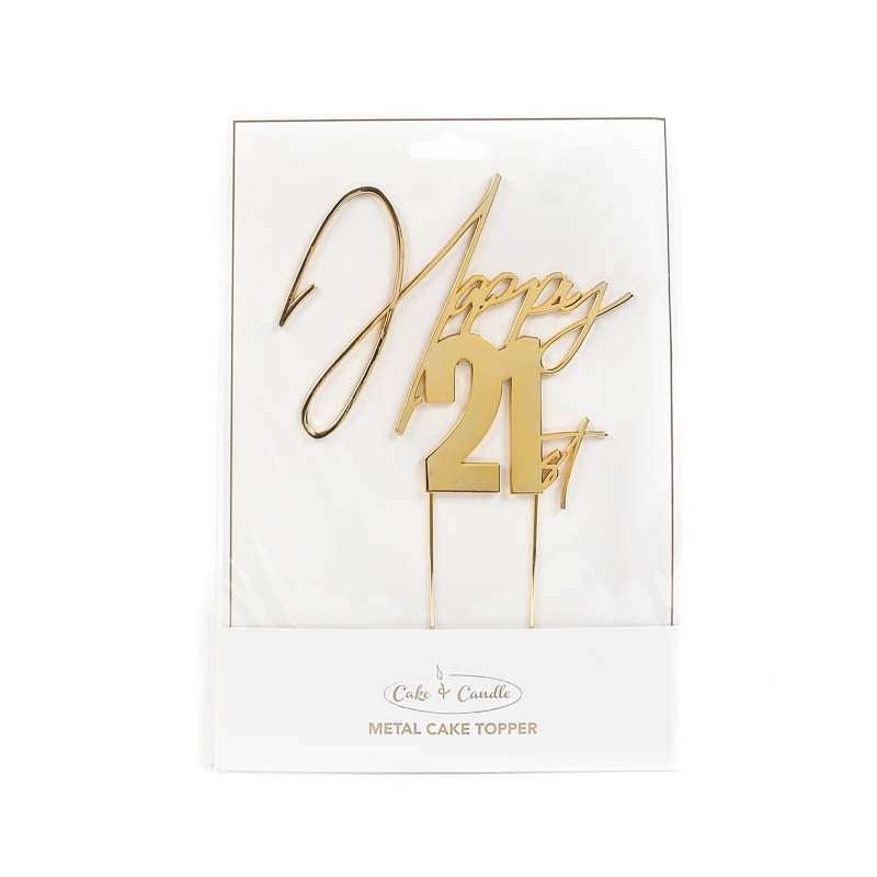 GOLD Metal Cake Topper - HAPPY 21st CC-GOH21