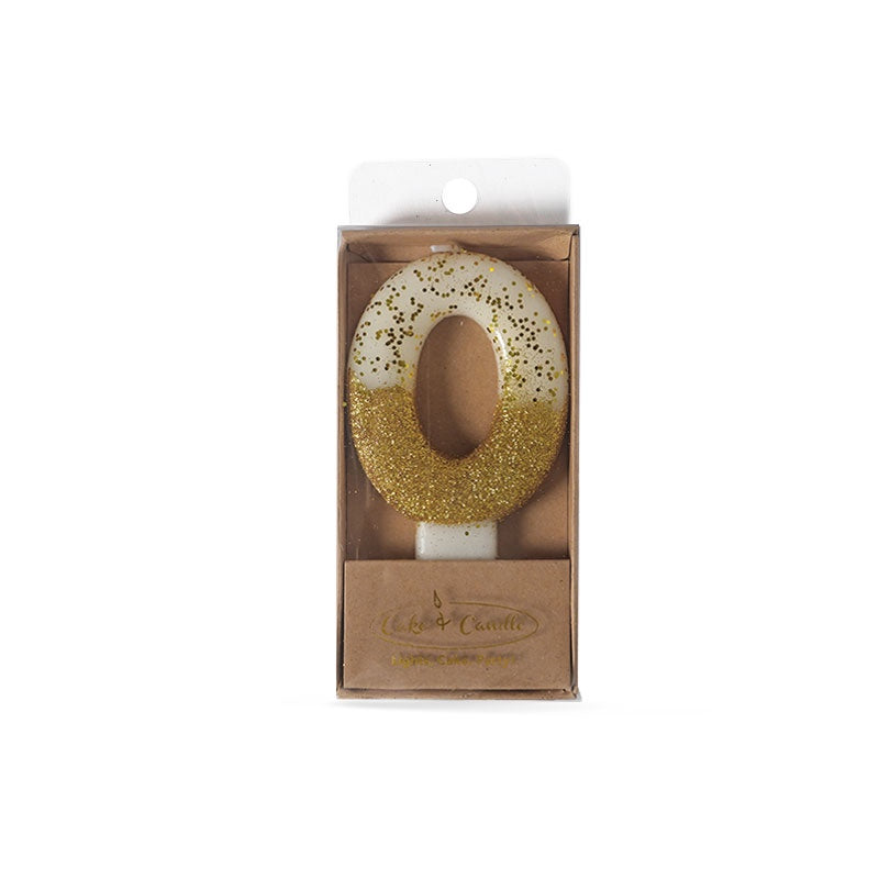 8cm GOLD Glitter Dipped Candle - NUMBER 0 CC-N800