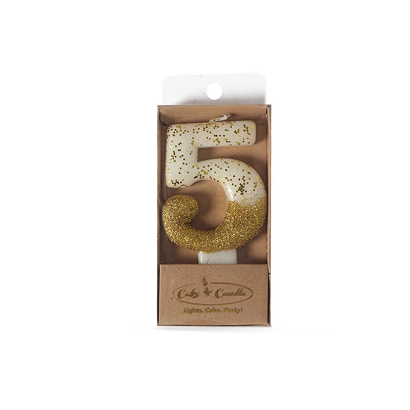 8cm GOLD Glitter Dipped Candle - NUMBER 5 CC-N805