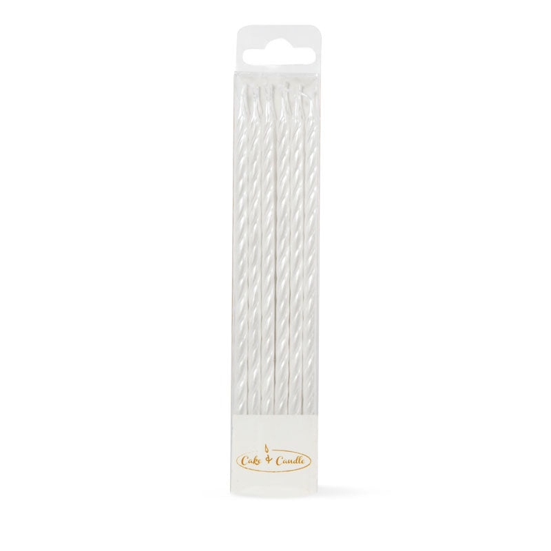 SPIRAL Cake Candles PEARLISED WHITE (Pack of 12) CC-SPIWHT
