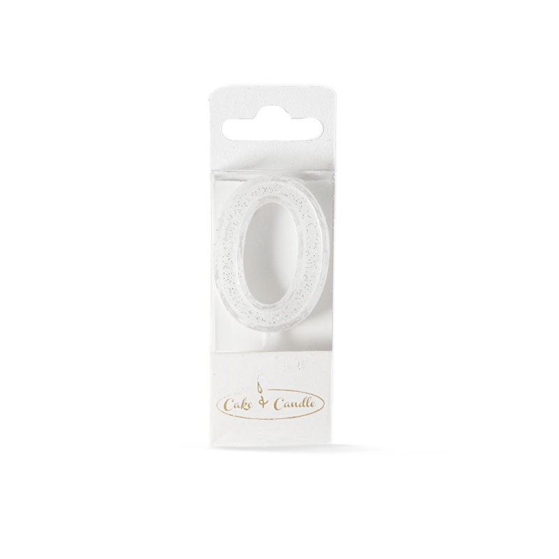 Mini Glitter Candle WHITE - Number 0 CC-WHMIN0