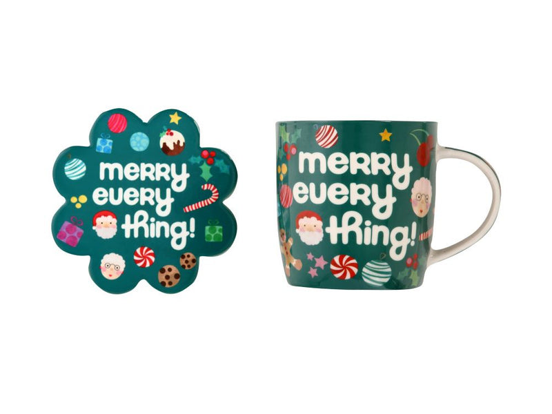 MW Kasey Rainbow Sparkly Season Mug 350ML & Coaster Set Dark Green Gift Box DX1299